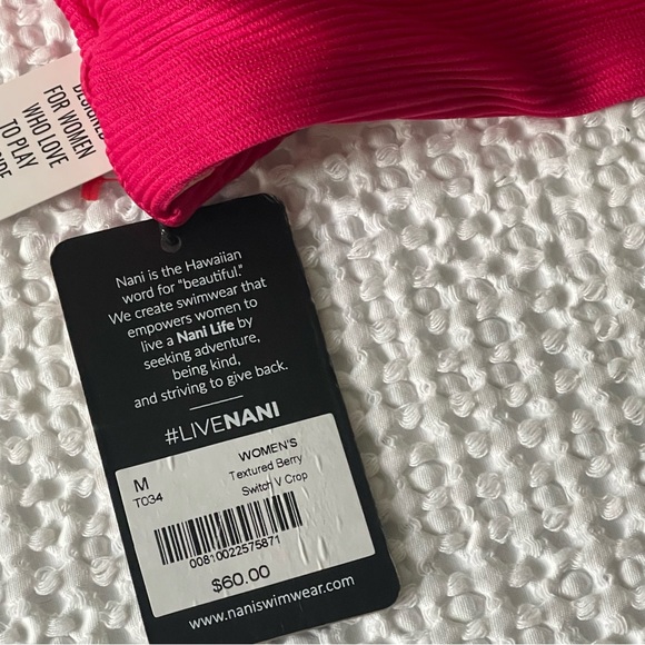 Nanni Swimwear Textured Berry Switch V Crop Swimsuit Top Berry Pink Color Size M - Picture 7 of 10